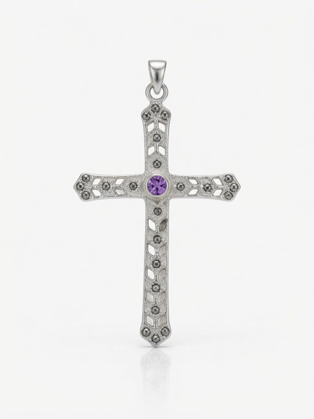 Vintage Solid Sterling Silver Amethyst Cross